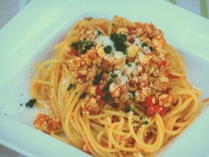 豆腐のあっさりミートソース