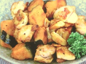 かぼちゃと鶏肉のガーリックソテー
