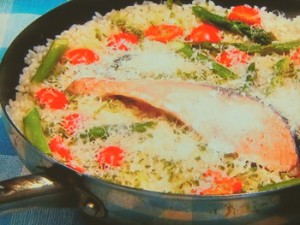 塩鮭の和風パエリア