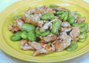 ソラマメと豚肉のオイスター炒め