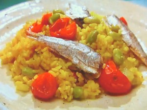 枝豆とオイルサーディンの和風パエリア