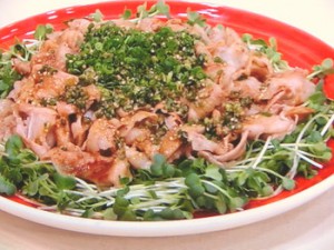 豚バラに、甘酢ネギ胡麻だれ。