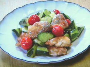 きゅうりと鶏肉の甘酢炒め