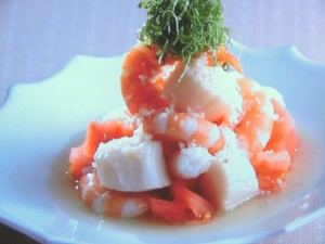 ほたてと海老のニンニク酢