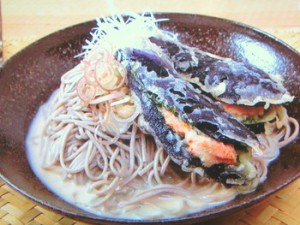 明太ナスの豆乳そば