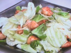 鶏肉、キャベツ、ピーマンのみそ炒め