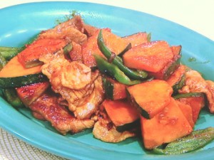 かぼちゃと豚肉のピリ辛炒め