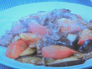 牛肉、なす、トマトのオイスターソース炒め