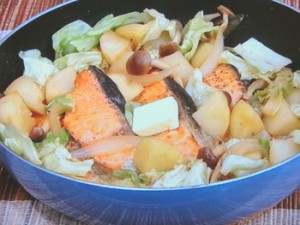 フライパン1つ鮭のちゃんちゃん焼き