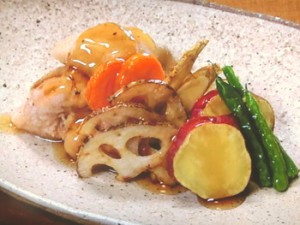 揚げさつまいもと根菜の甘酢あん