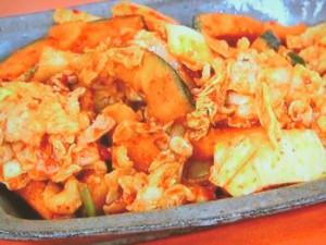 かぼちゃと豚肉のキムチ炒め