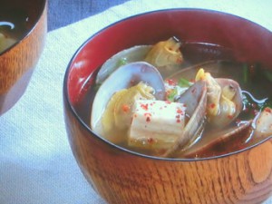 あさりと豆腐のピリ辛汁
