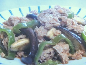 なすとピーマンの肉味噌炒め風