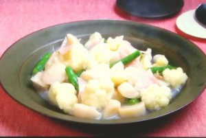 帆立とカリフラワーの塩炒め