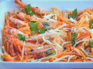海老と紅白野菜のエスカベッシュ