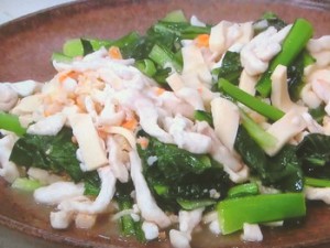 高野豆腐、鶏肉、小松菜のスープ炒め