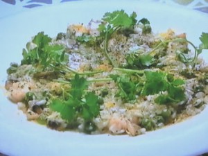 もこみち流 鶏むね肉とグリーンピースのチーズリゾット