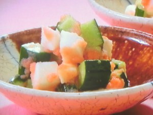 きゅうりと長芋の明太子あえ