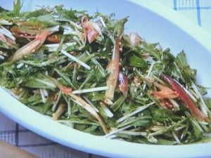 水菜とみょうがとおかかのサラダ