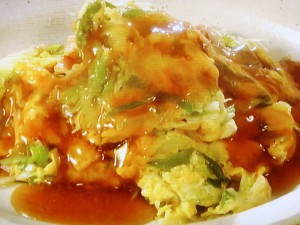ねぎとハムの卵焼きしょうがあんかけ