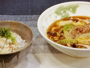 白菜麺と梅シソジャコご飯