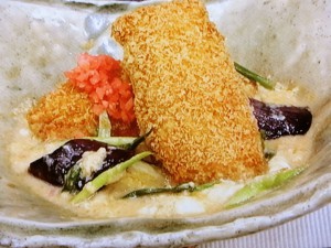 サバカツとナスの卵とじ