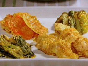 鶏むね肉と春野菜の卵衣焼き