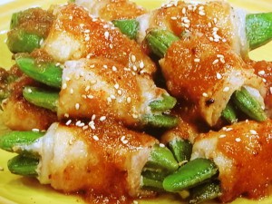 スナップえんどうの豚肉巻き☆新玉ソース☆