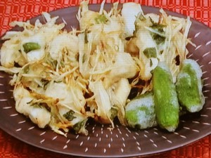 鶏胸肉と新ショウガのかき揚げ