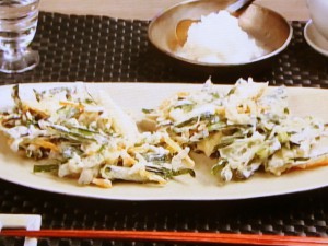 にらと鶏ささ身のかき揚げ