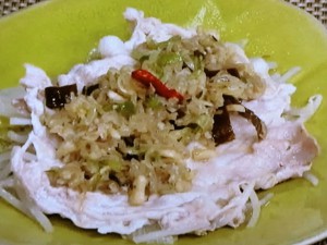 蒸し豚と野菜のみょうがじょうゆ
