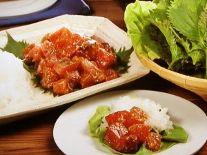かつおのみそあえ サラダ菜包み