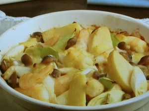 えびとたけのこのみそチーズ焼き