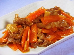 にんじんと豚肉の甘酢炒め