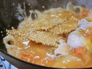 そばの実おこげの夏野菜あん