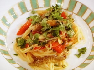 焼きなす夏野菜の冷製パスタ