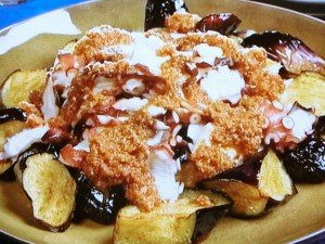 焼きなすとたこのピリ辛ソース