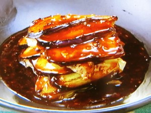 ナスと豚肉の黒酢あんかけ