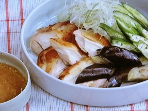 焼き鶏と夏野菜のごまみそがけ