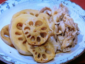 れんこんと豚肉の照り煮